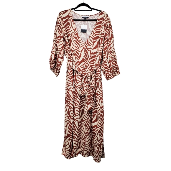 Eloquii Womens Puff Sleeve Ivory Rust Brown Animal Print Linen Dress Size 26 NWT - Picture 5 of 8